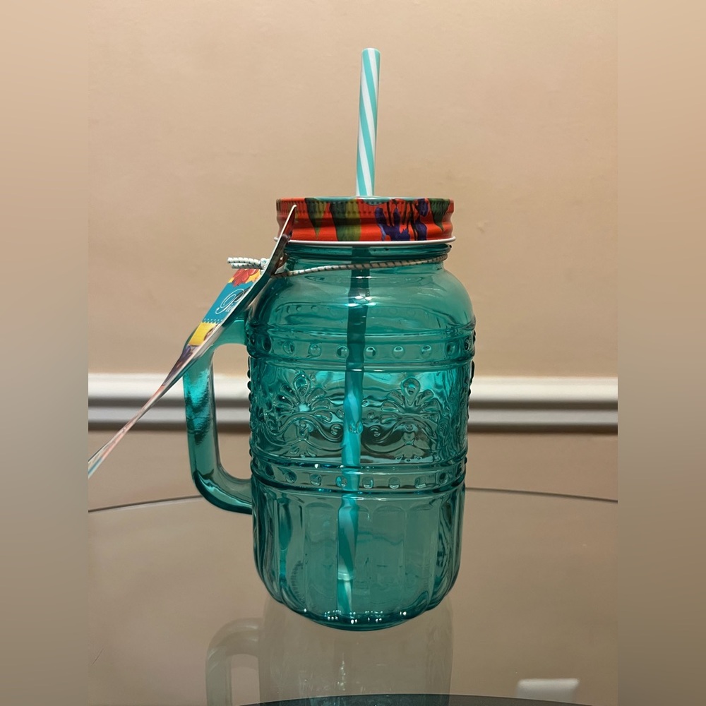 “The Pioneer Woman” Cassie Mason Jar Drinking Glass w/Lid & Straw